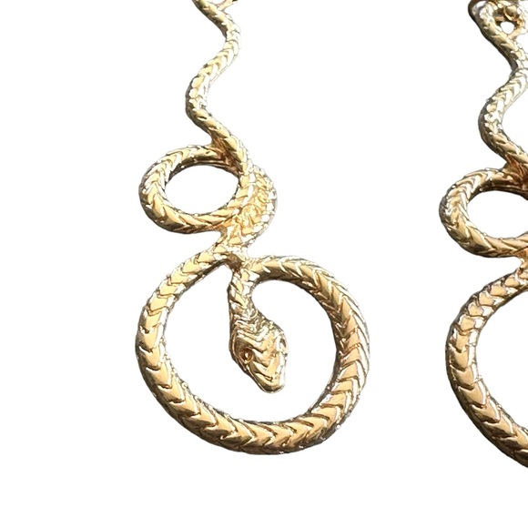 Gold Twisted Look Snake Drop Earrings - Picture 2 of 4